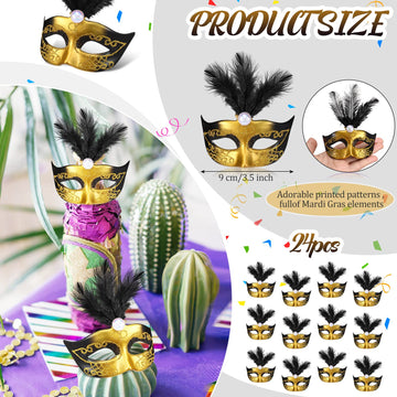 24 Pieces Mini Masks Masquerade Mini Mask Small Masquerade Mask Cake Toppers Decorative Mini Mask Mardi Gras Party Decor (Black)