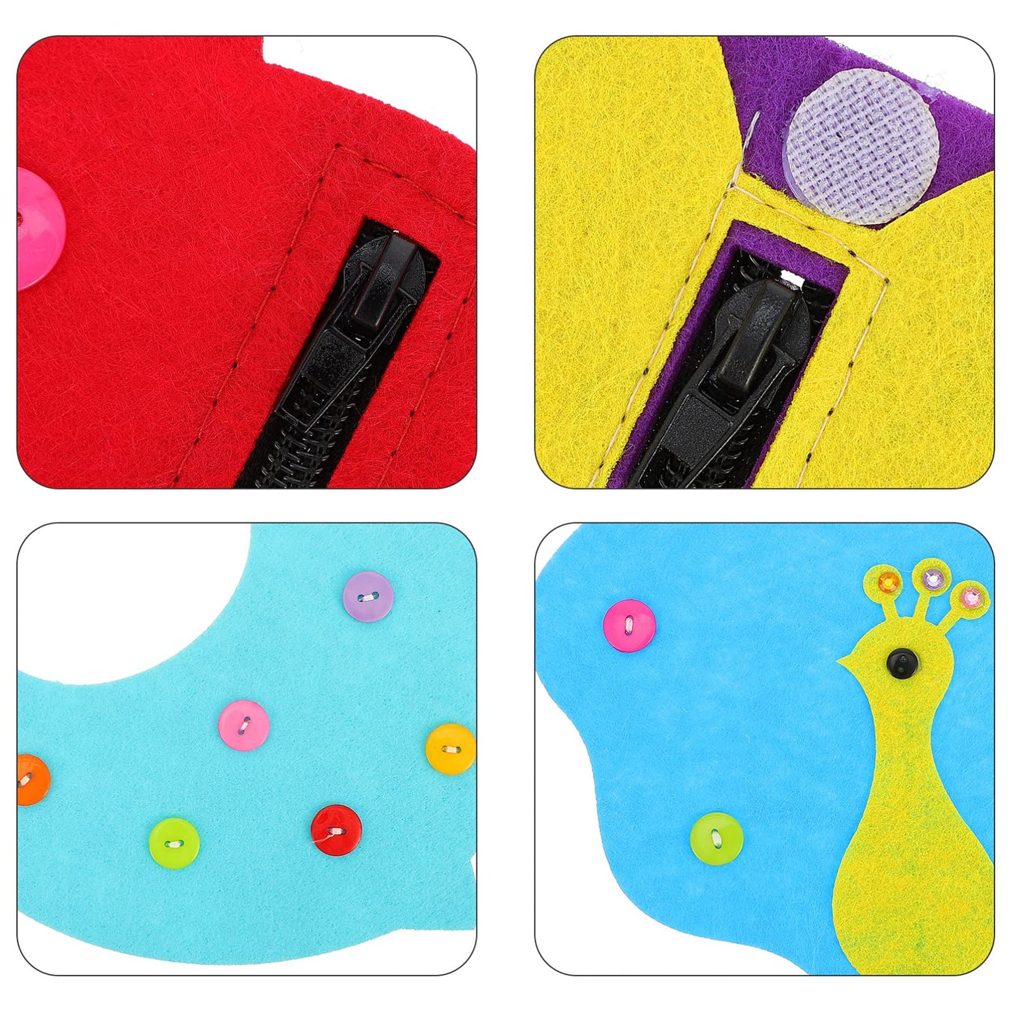 Kisangel Educational Button Board Toy Set - 5pcs Zipper Learning Plaything for Kids, Assorted Color, Fine Motor Skills Development
