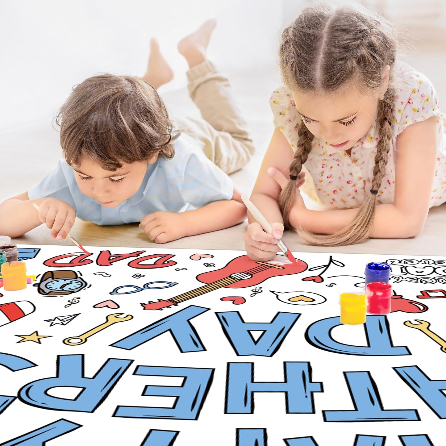 Ohome Fathers Day Giant Coloring Poster/Tablecloth - 30 X 72 Inches Jumbo Coloring Banner Kids Crafts Activities - Happy Fathers