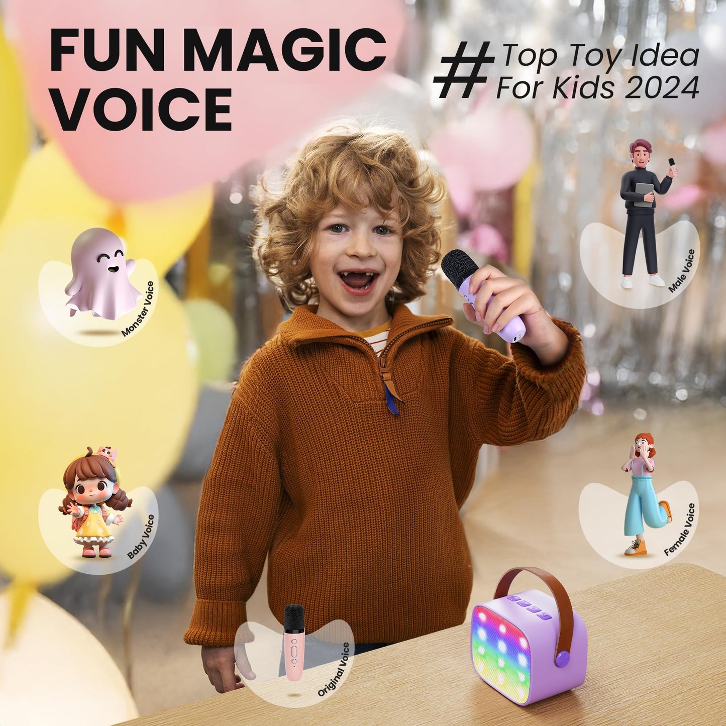 Yll Mini Karaoke Machine For Kids Adults: Portable Loud Speaker With 4 Wireless Microphones -Popular Easter Birthday Party Gifts For Girls Boys 3, 4, 5, 6, 7, 8, 9, 10+ Year Old Toys(Purple)