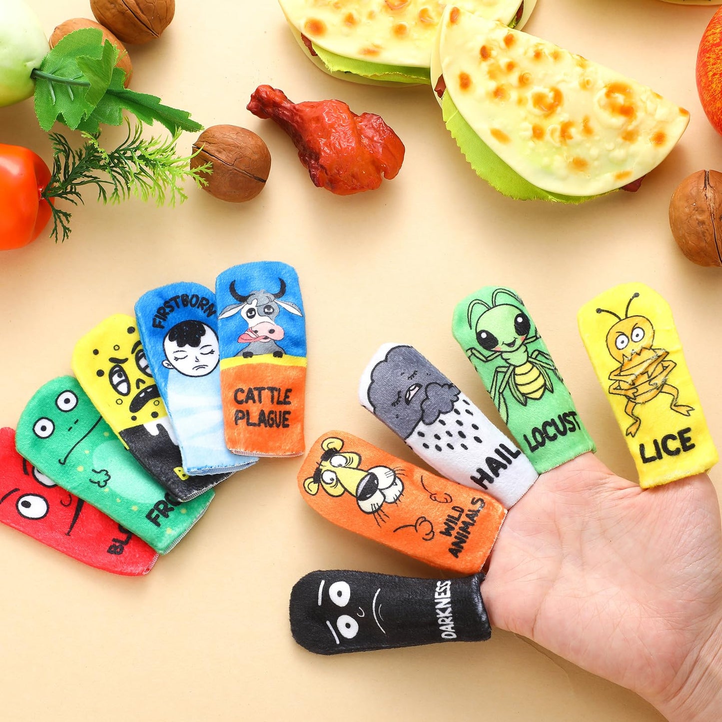 Vercanmonth 10 Pcs Passover Plagues Finger Puppets For Kids Plush Passover Kids Toy 10 Plagues Of Egypt Gifts For Pesach Seder E