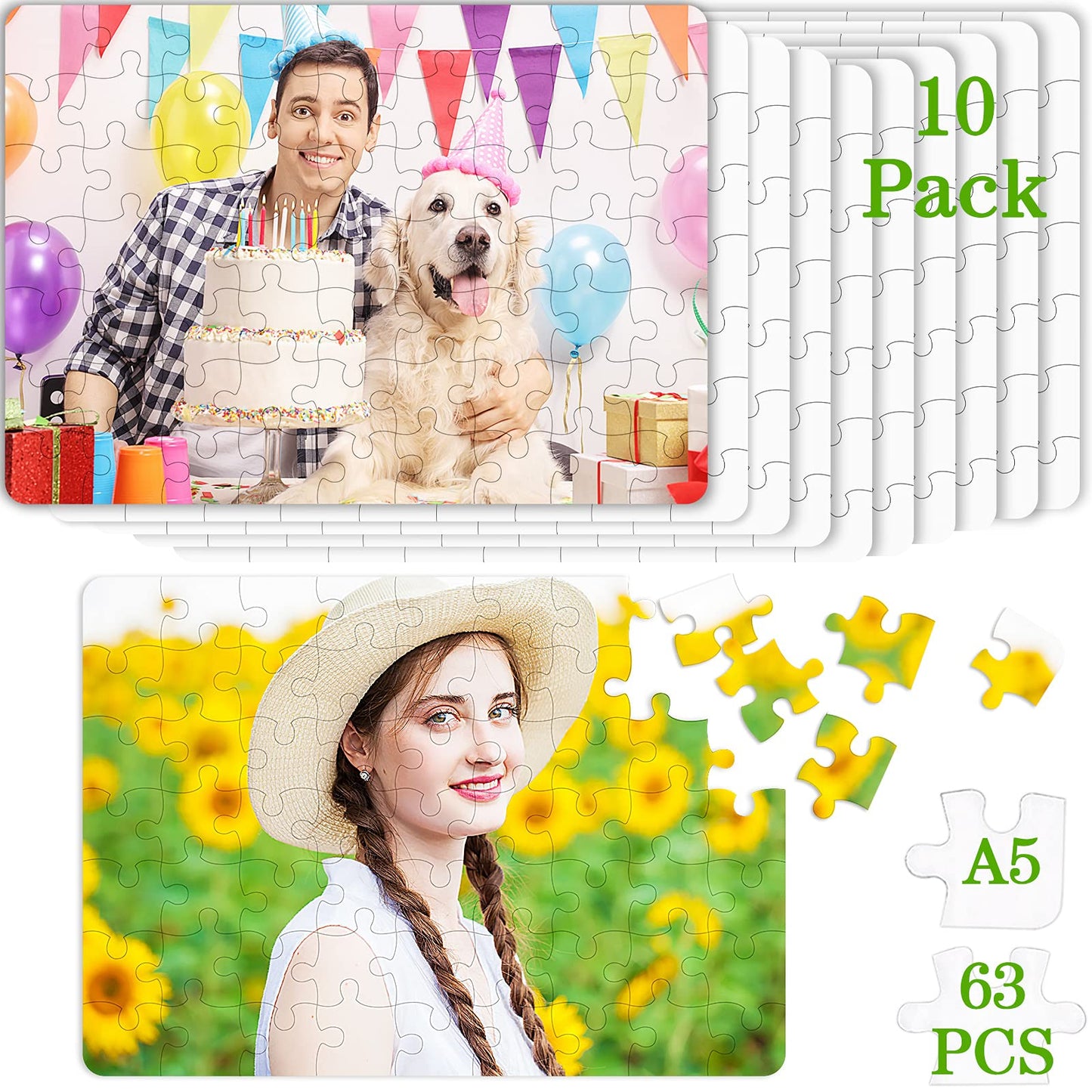 Sumind 10 Sets Blank Sublimation Puzzle Jigsaw Rectangle Heart Shaped White Diy Custom Puzzle Heat Press Thermal Transfer Puzzle Pearl Puzzle Blank Puzzle(A5-63 Rectangle)