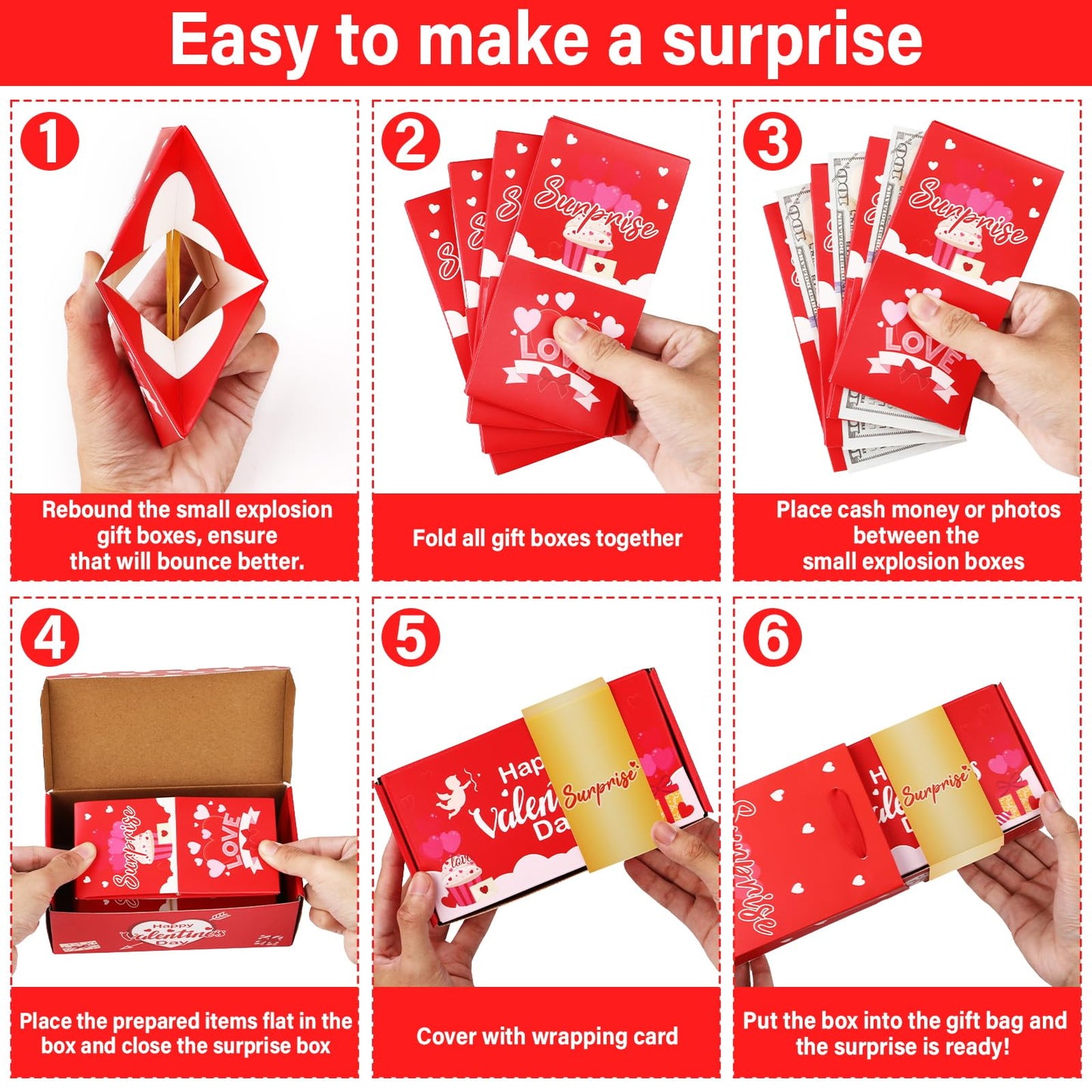 Jacyan Valentine'S Day Surprise Gift Box Explosion For Money, Exploding Money Gift Box For Cash Pop Up Money Explosion Box Valen