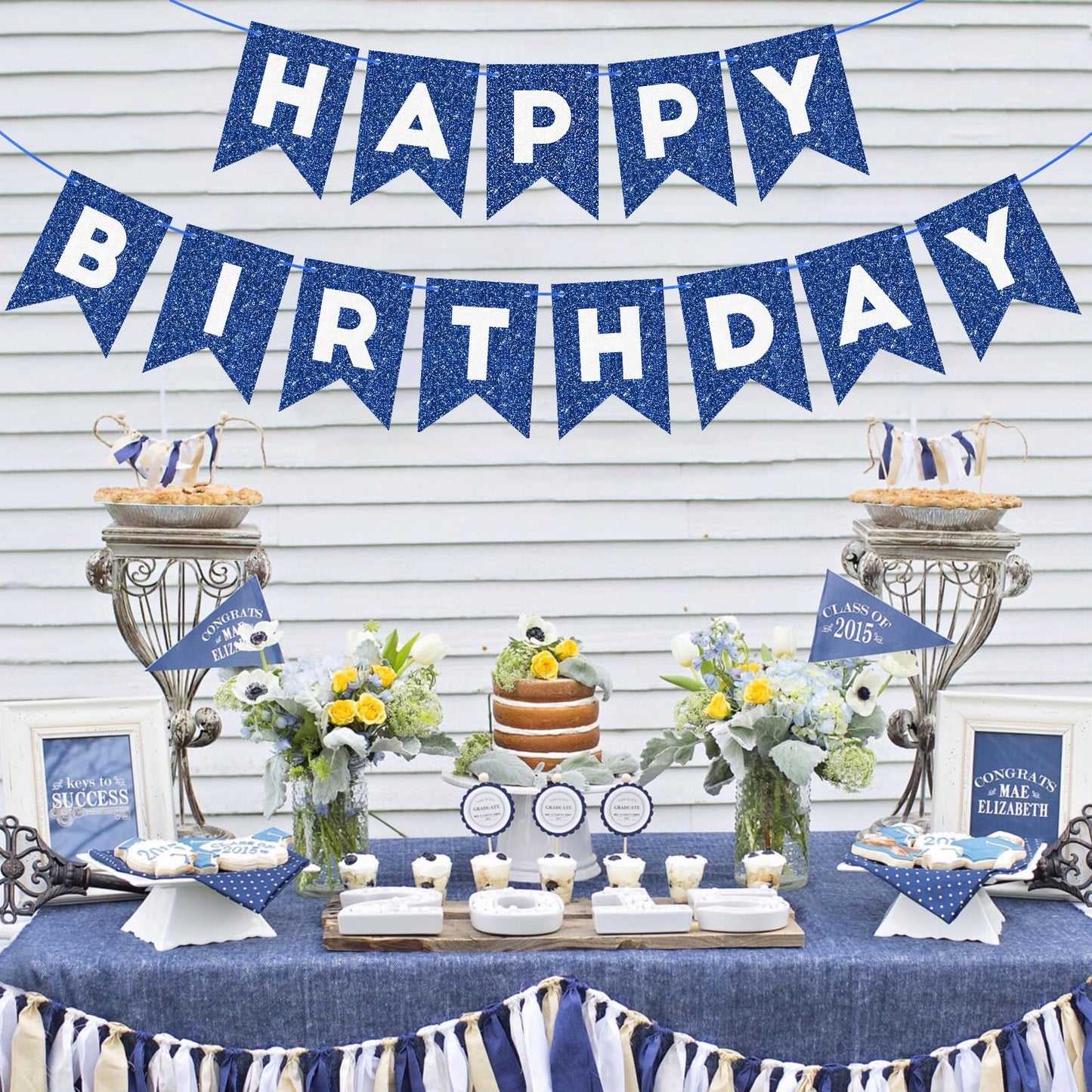 Blue Happy Birthday Banner Birthday Sign Blue Happy Birthday Decorations For Backdrop Garland Bunting Banner For Boys Men Baby 1St Birthday Party Supplies Wall Door Banner Flag
