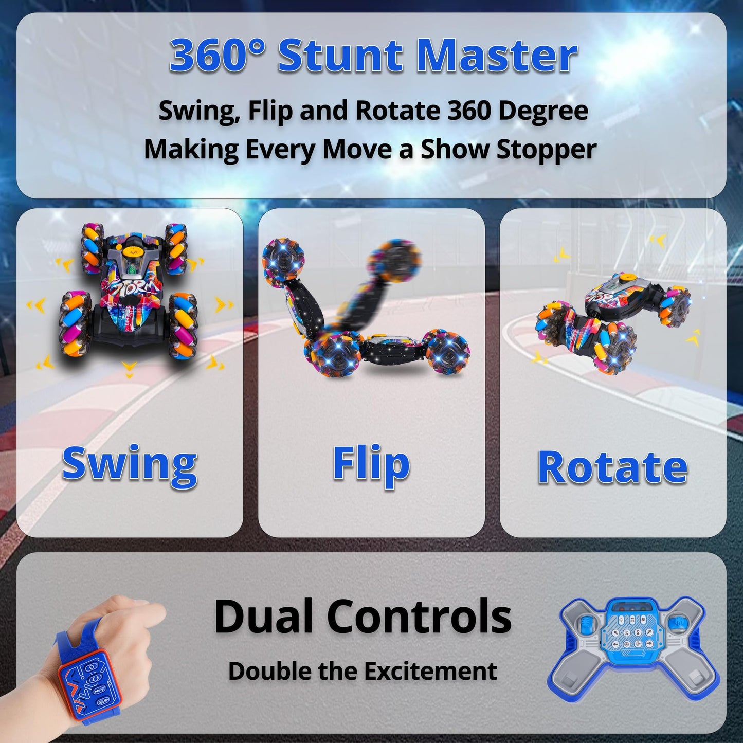 Rc Stunt Car - Rc Cars for Boys Age 8-12, Remote Control Car, RC Gesture Control Stunt Car with Light & Music, Hand Controlled R