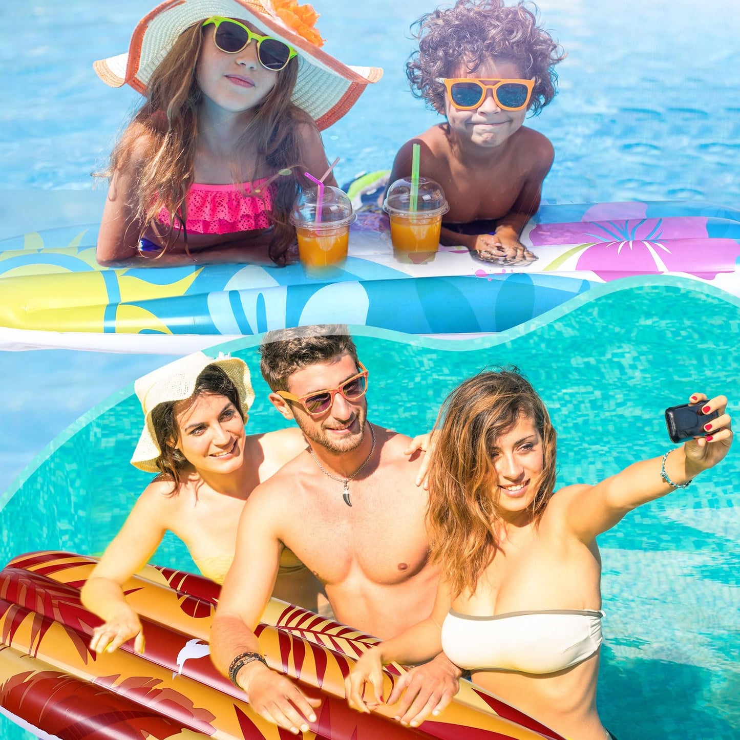 Foilswirl 2 Pcs 60'' Luau Inflatable Surfboard Hawaiian Theme Beach Pool Float Summer Tropical Blow up Pool Board Blue and Orang