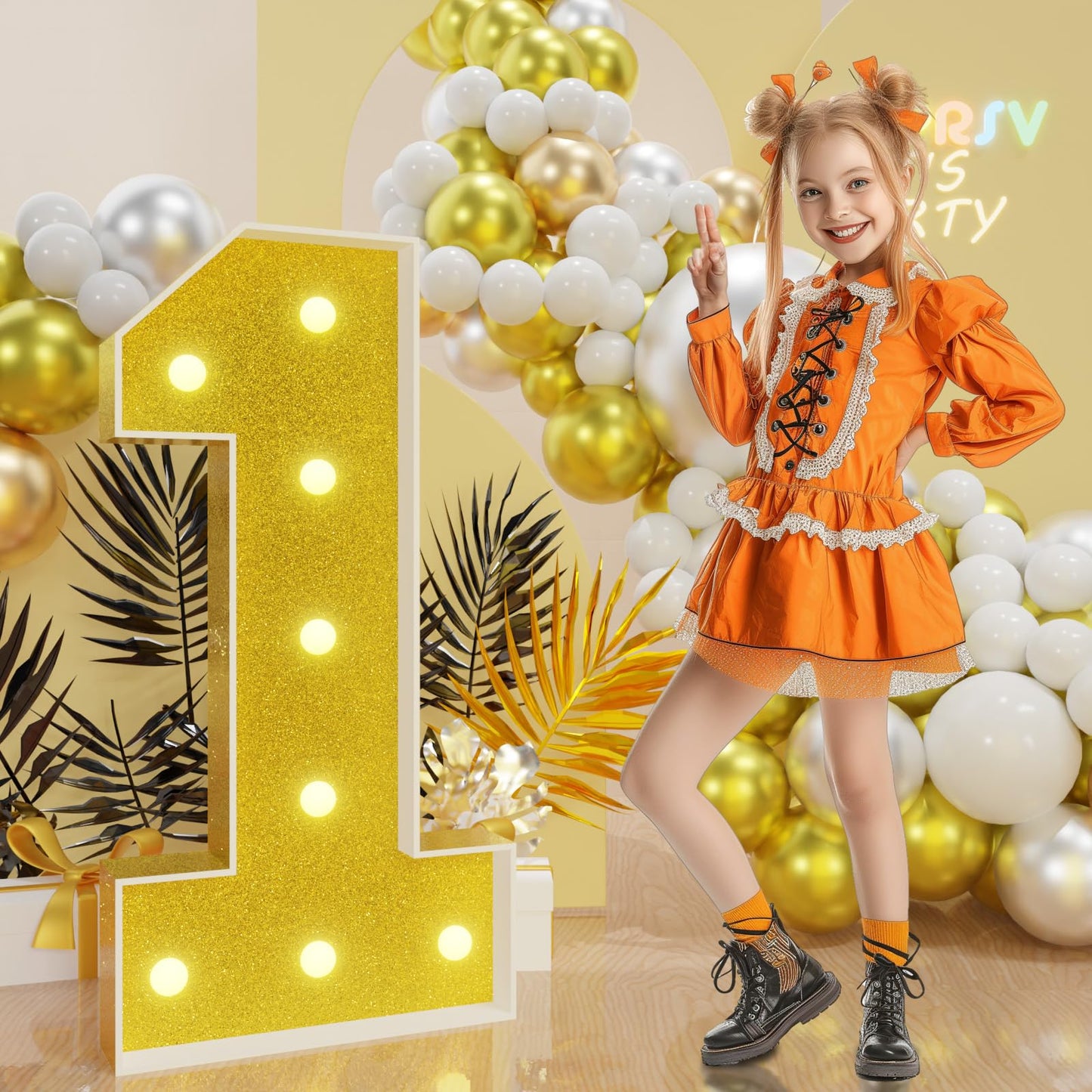 Imprsv Marquee Numbers Gold 3Ft: Golden Party Decor - Light Up Number 1 Large 3 Feet Tall - Birthday Decorations For Him Her 1St