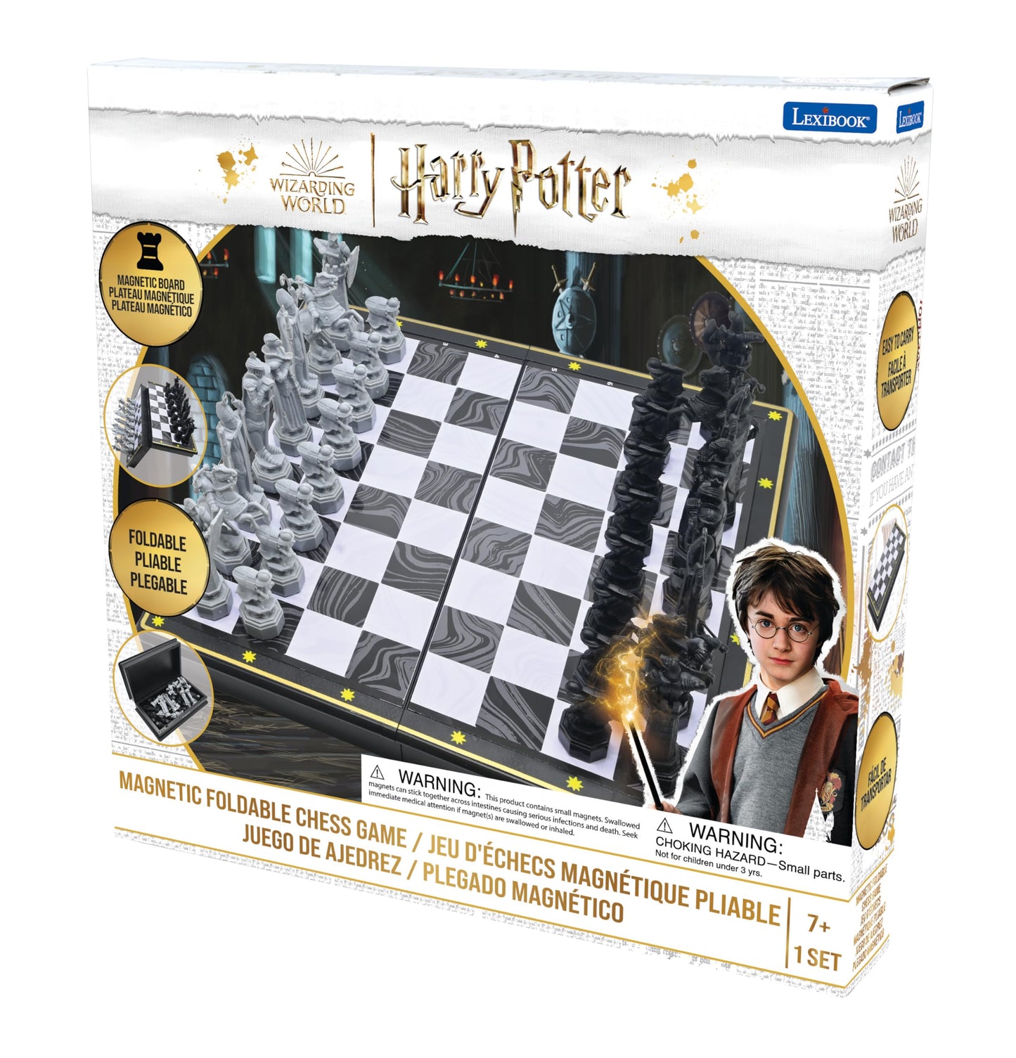 LEXiBOOK Harry Potter Chess Game - Magnetic Foldable Board, 32 Pieces, Black/White/Gold, Model CGM300HP