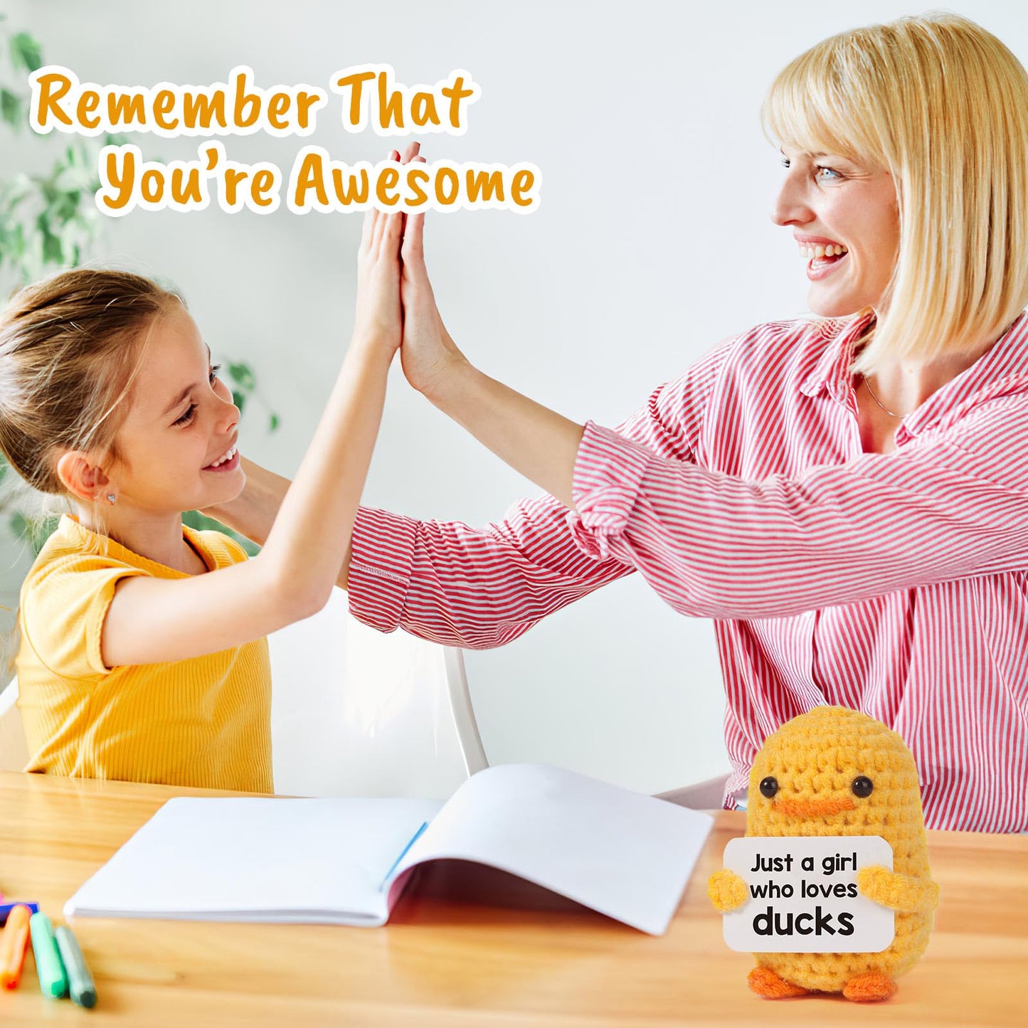 Mbl Positive Duck For Girl Gifts - Funny Handmade Emotional Uplifting Support Inspirational Knitted Duck Animal Stuff For Women