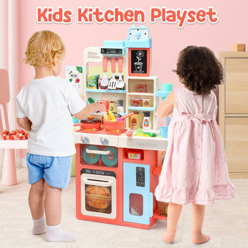HOLYFUN Kids Kitchen Playset, Kitchen Set for Toddler with Sound and Light, Cooking Stove with Steam, Play Sink and Toy Kitchen
