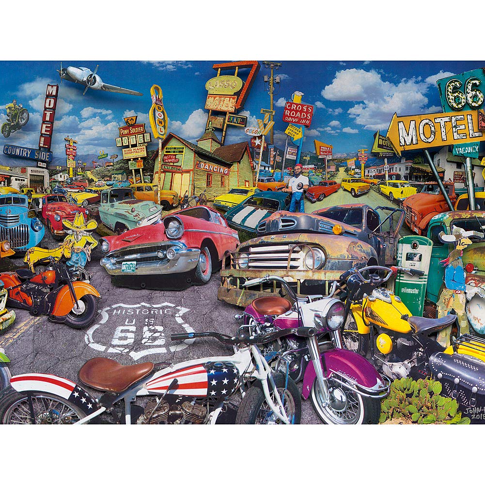The Jigsaw Puzzle Factory Classic Cars Motel, Bar & Drive Inn Puzzle Games for Adults and Kids Ages 12 and Up, Made in the USA,