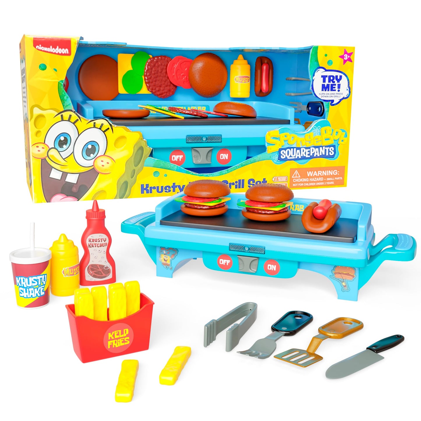 Spongebob Squarepants Kids Grill Playset - Toy Kitchen Sets with Cooking Toys, Kitchen Playset for Kids Ages 6-10, and Pretend P