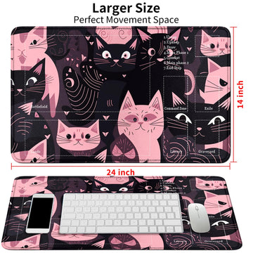 DIGTIALL Card Mat for MTG & TCG Playmat Mouse Pad 24 x 14 Game Mat for MTG RPG CCG Trading Card Game Playmats Table Mat Perfect for Card Games Video Games Computer Office Black and Pink Kitty