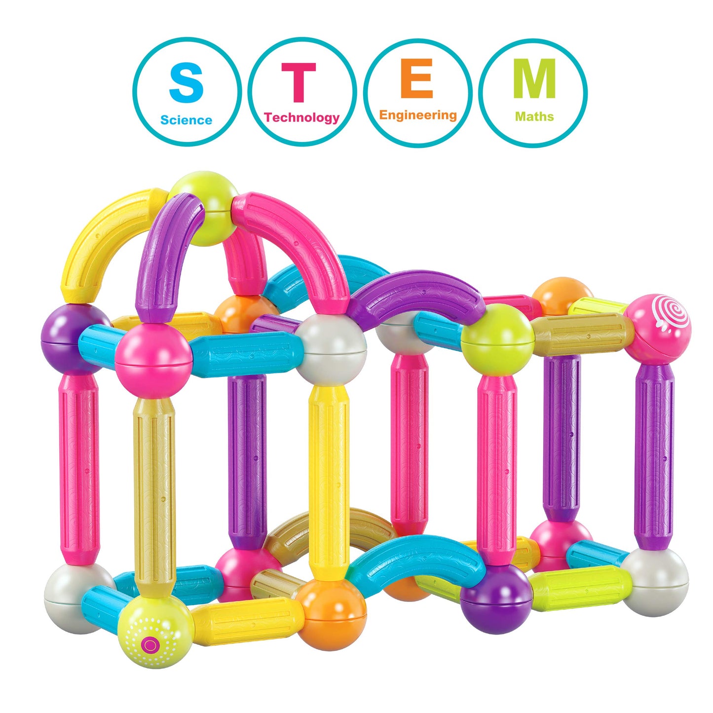 Contixo St2 Kids Magnetic Stix Stick 68 Pcs 3D Building Blocks Stem Construction Playboards Creativity, Imagination, Recreational, Educational For Children Toddler, 3+ Year Old Boys And Girls