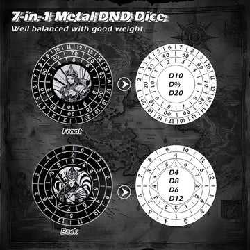 PJOY 7-in-1 Metal DND Spinner Dice Set - Black - Built-in D4, D6, D8, D10, D12, D20 for Dungeons & Dragons Gifts