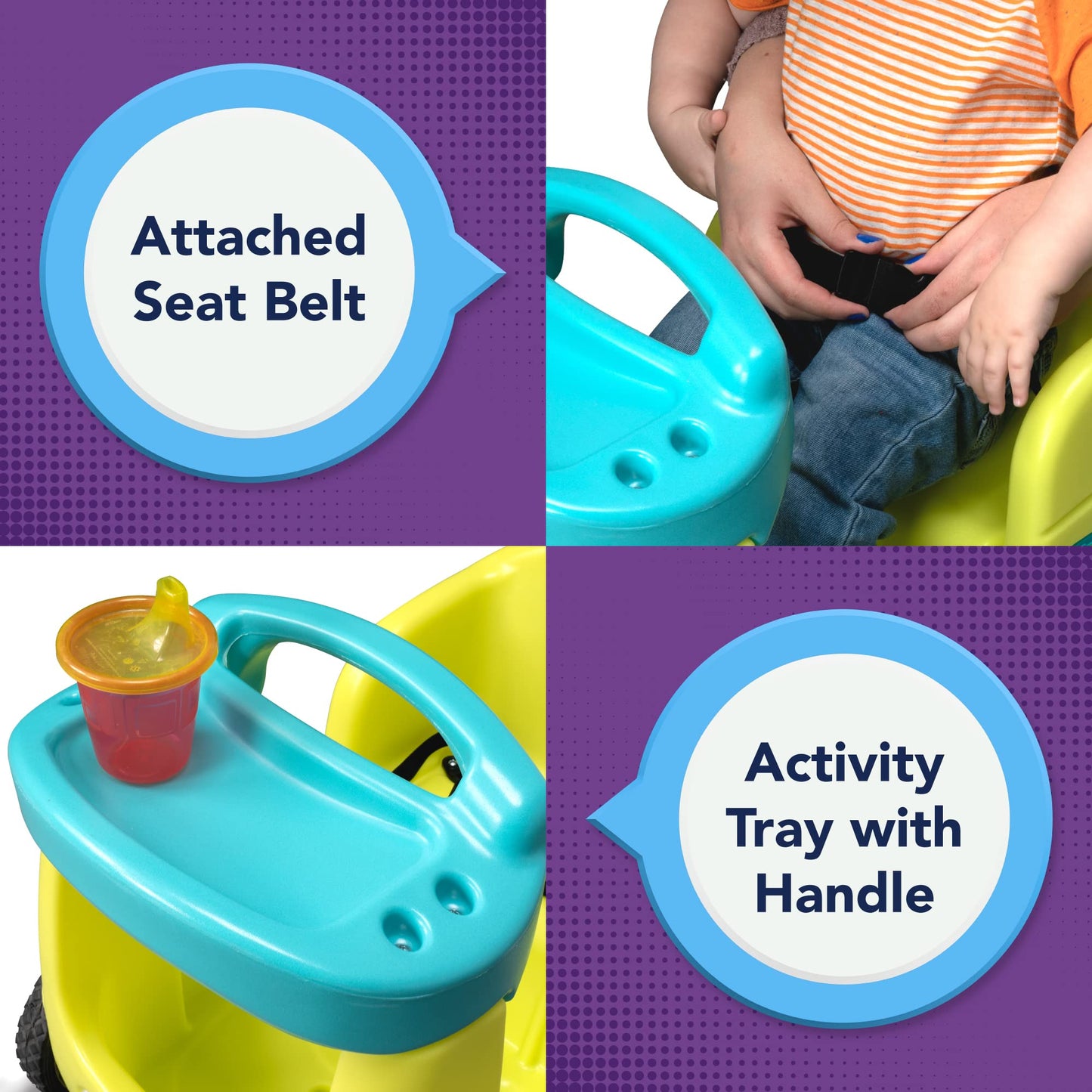 Simplay3 Roll And Stroll Quiet Ride-On Toddler Toy Push Car, With Seatbelt, For Toddlers Ages 1.5-4 Yrs., Yellow