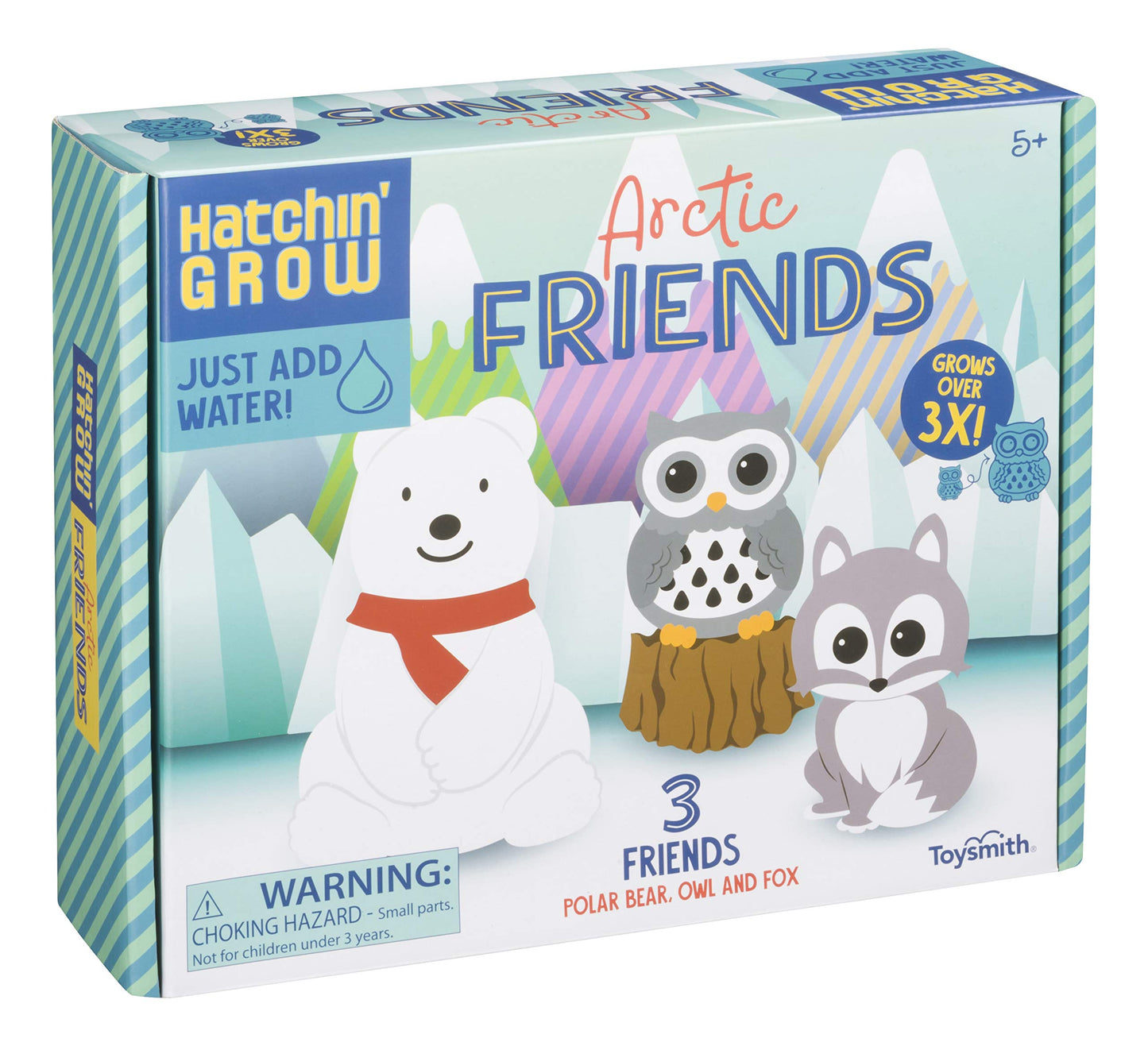 Toysmith Hatchin' Grow Artic Friends Add Water Holiday Winter Toys For Kids - Owl, Fox, Polar Bear, 4 Inches (6927)