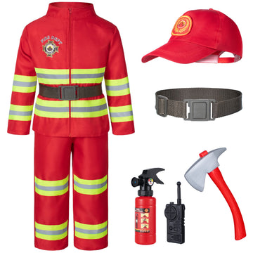 Child Fire Fighter Chief Role Costume Red for Kids(140cm 8-9 Years)