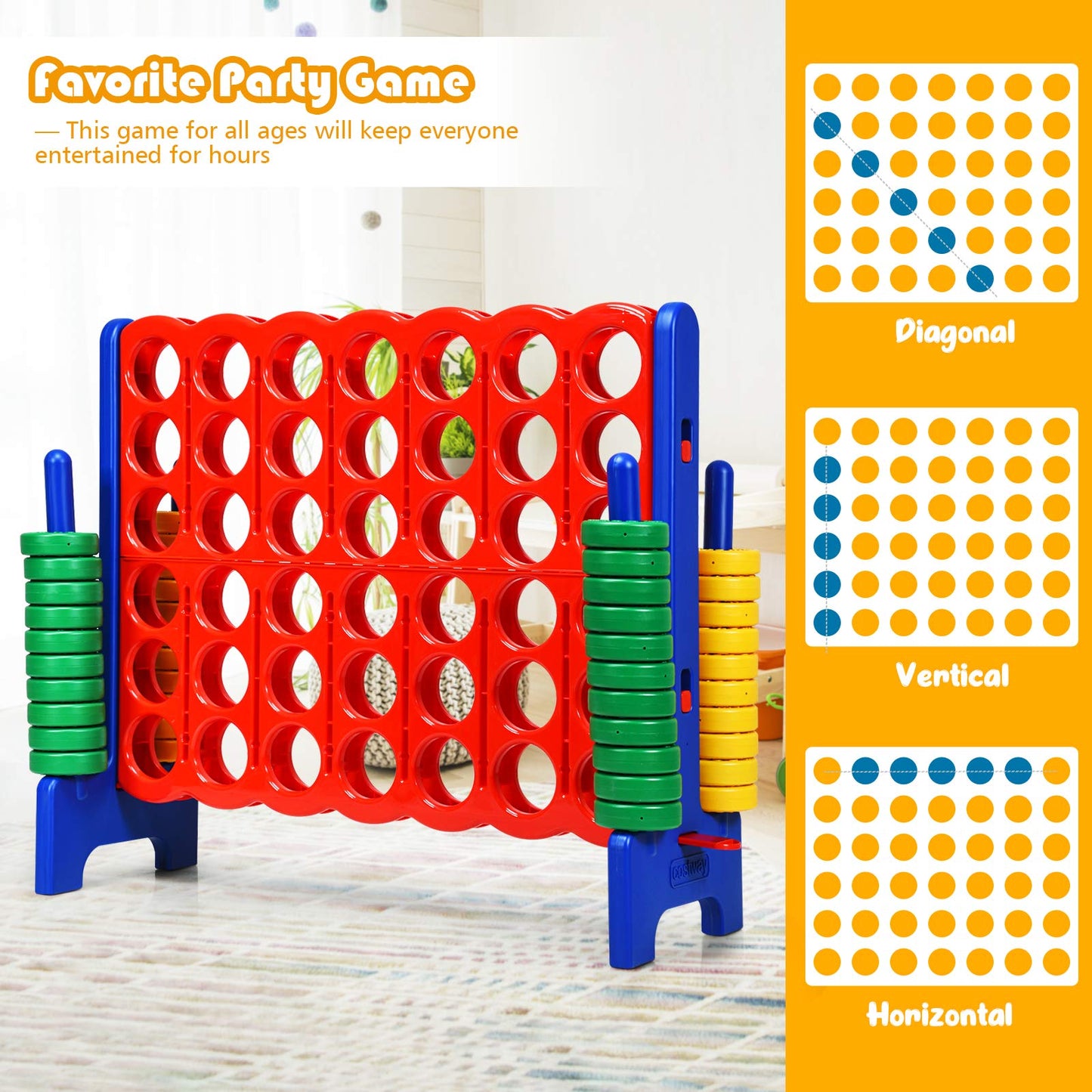 Arlime Giant 4 In A Row Connect Game, 47'' Jumbo 4-To-Score Toy Set W/Quick-Release Lever, Build-In Ring, Jumbo Sized For Kids &