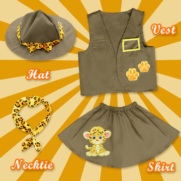 Ikali Kids Explorer Costume Khaki Safari Costume With Hat & Vest, Paleontologist Outfit Zoo Keeper Zookeeper Costume School Career Day Costume For Girls Toddlers 4-6 Years