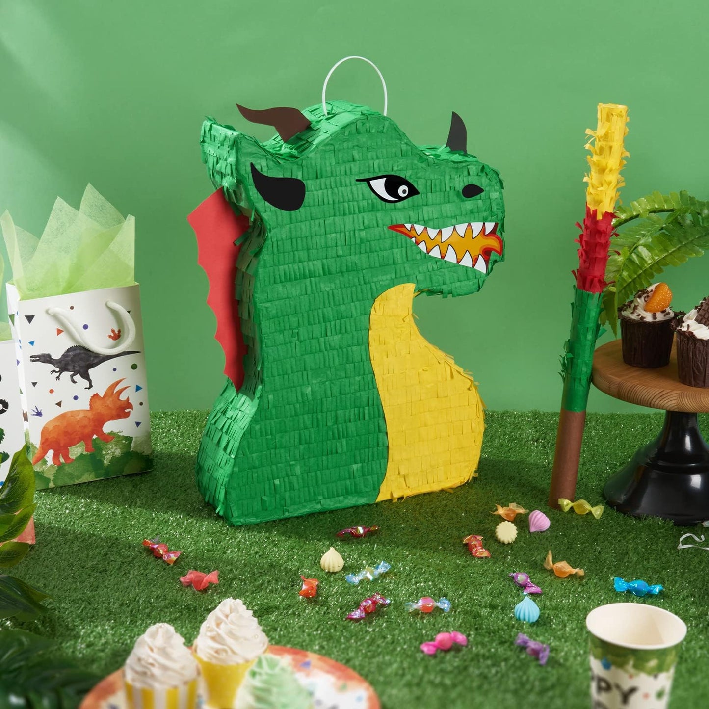 Wernnsai Dragon Piñata - Dinosaur Party Supplies Dino Piñata Bundle With Blindfold And Stick For Boys Kids Dragon Theme Birthday Party Game Decorations (15.5' X 10' X 3')