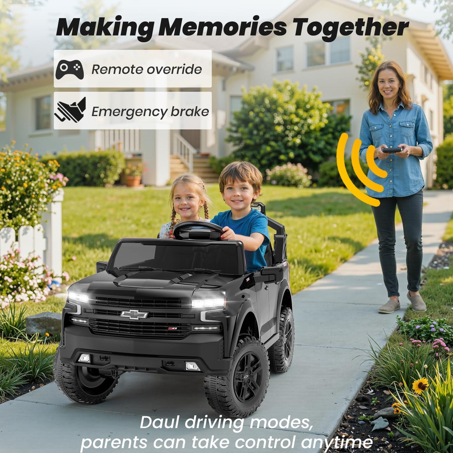 Segmart Licensed Chevrolet Silverado, 12V Ride-on Electric Truck for Kids with Remote Control, Battery Powered with Car Key/Gear