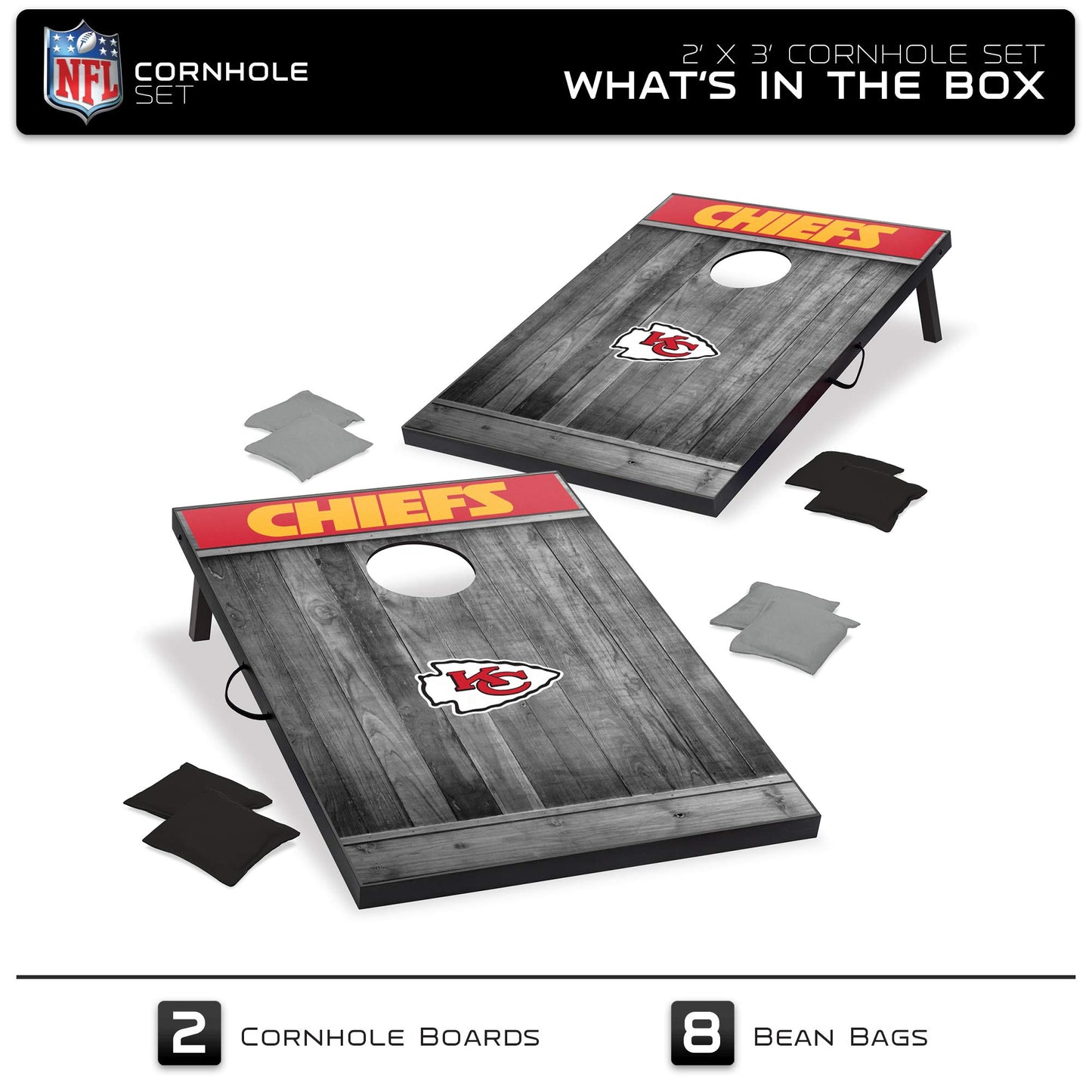 Wild Sports 2'X3' Mdf Wood Nfl Cornhole Set - Grey Wood Design - Convenient Carry Handles And 8 Premium Bean Bags - Great For Tailgate Parties!