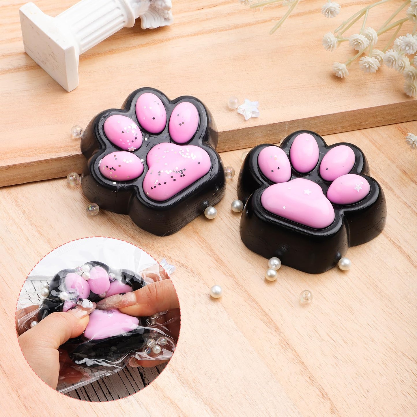 2pcs Cat Paw Squeeze Toy Taba Soft Cat Paw Kawaii Jelly Kitty Paw Relaxing Animals Stress Relieving Fidget Toys for Kids Teenagers mature-themeds (Style 1)