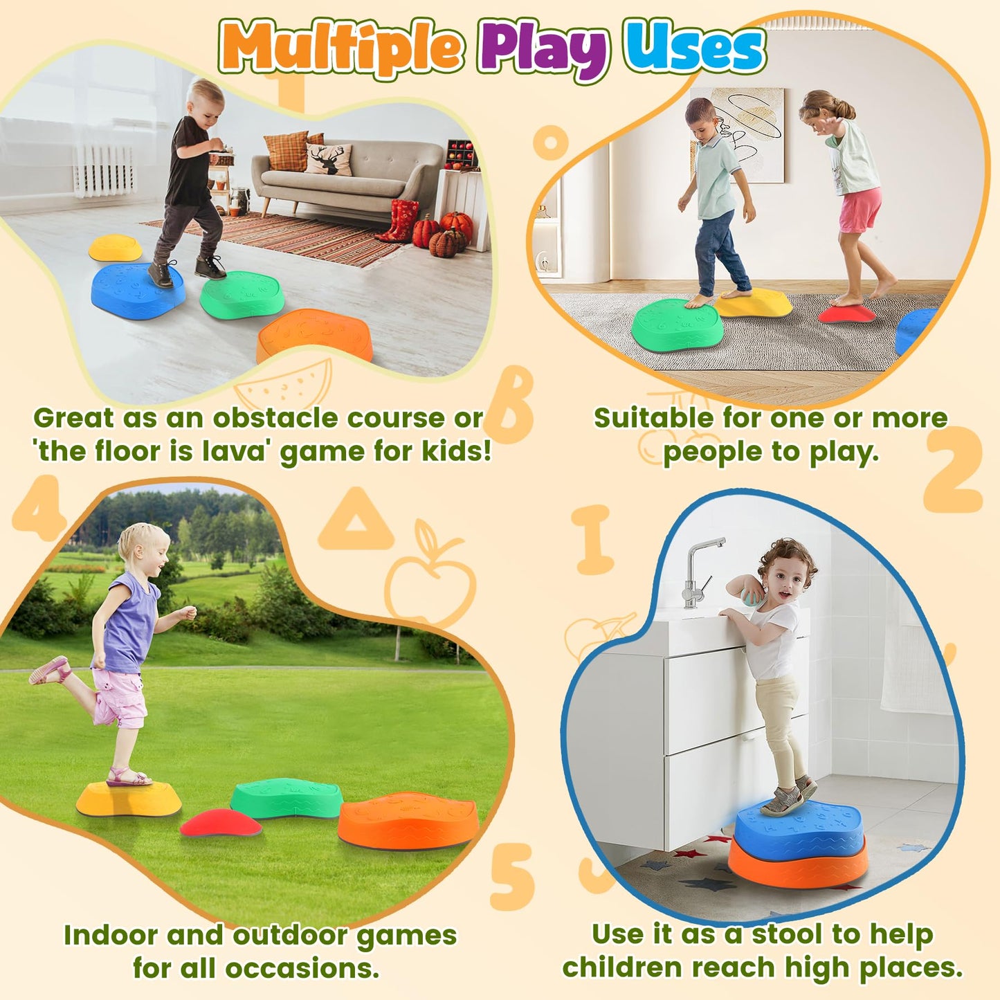 Astrell Stepping Stones For Kids - Colourful Durable Non-Slip Toddler Stepping Stones Outdoor Play - Balance Beam For Kids, Indo