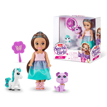 Sparkle Girlz Princess Doll And Pet Set (Pink & Cat Set) By Zuru 2 Pets, Hair Styling For Kids, Dog, Cat, Unicorn, Nurture Toys