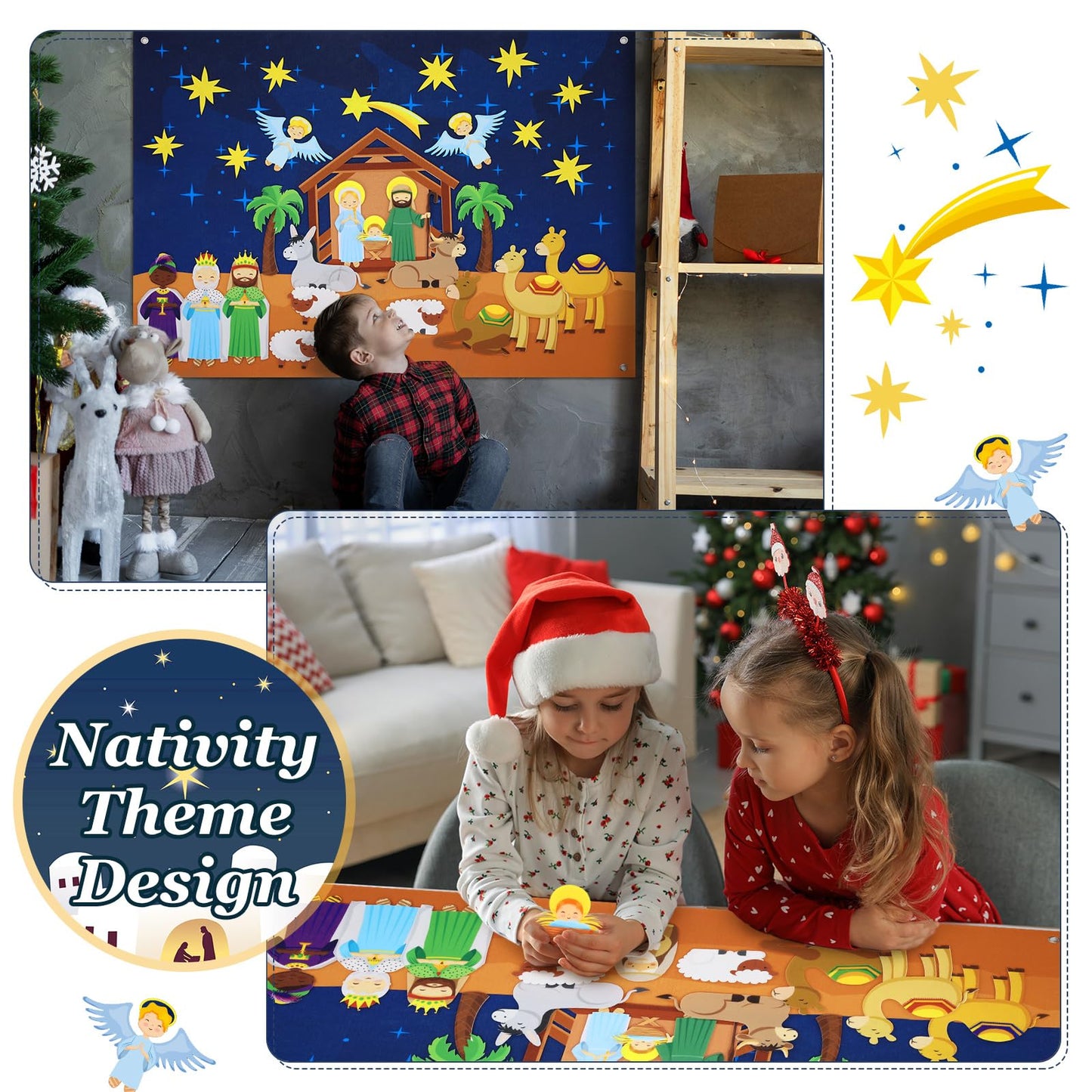 Batiyeer Nativity Felt Story Board for Toddlers 31 Pcs Birth of Jesus Felt Figure Felt Board Story Sets Interactive Felt Board f