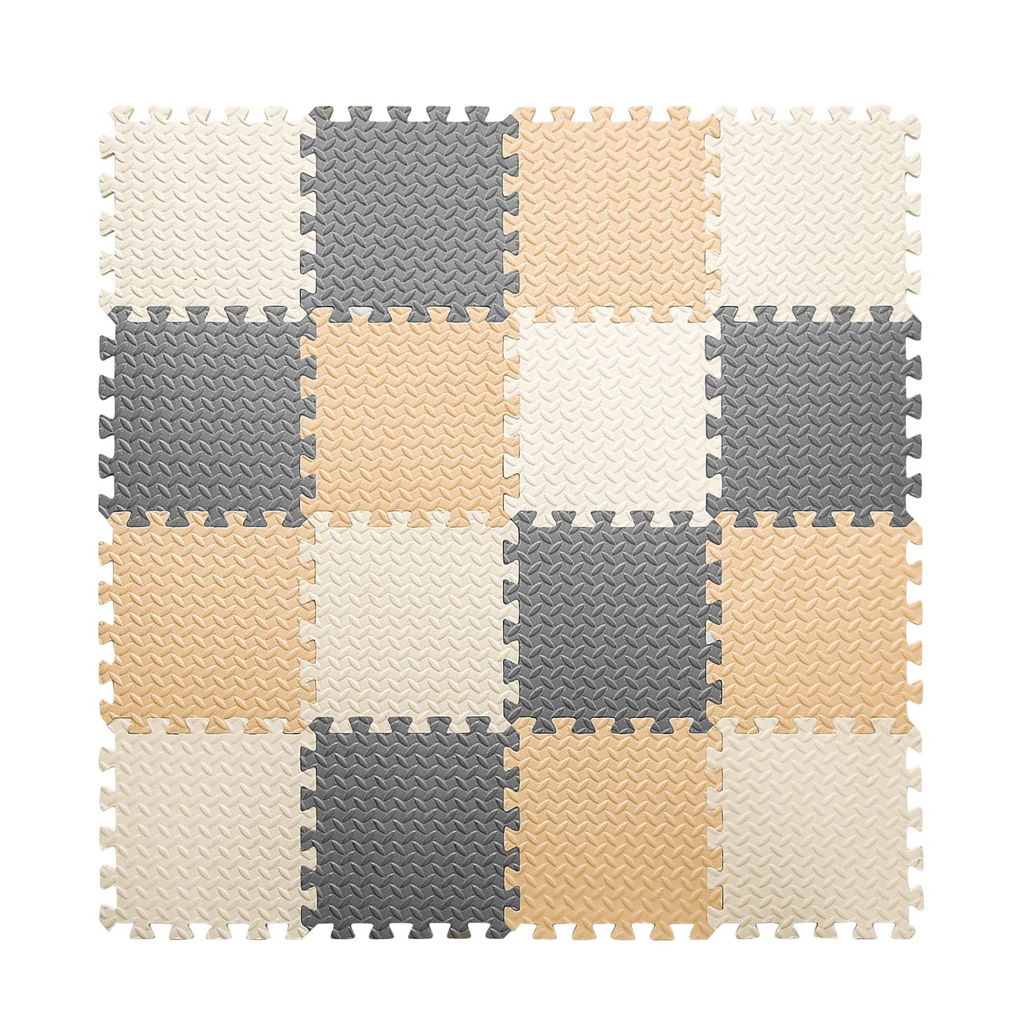 Tamiplay Foam Floor Mats For Kids, 12 X 12 Inch 16 Tiles 0.4' Thickness Foam Play Mat, Non-Toxic Square Interlocking Floor Mats Rubber Baby Play Mat For Toddlers(White/Beige/Gray)