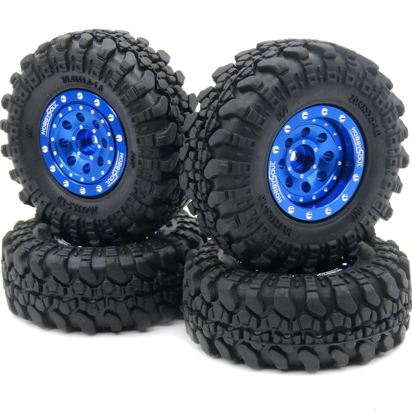 Hobbysoul 1/24 Tires Mounted On Heavy Adjustable Offset 1.0 Beadlock Wheels Blue, 7Mm Hex Rims 1.0 Beadlock Wheels And Tires For
