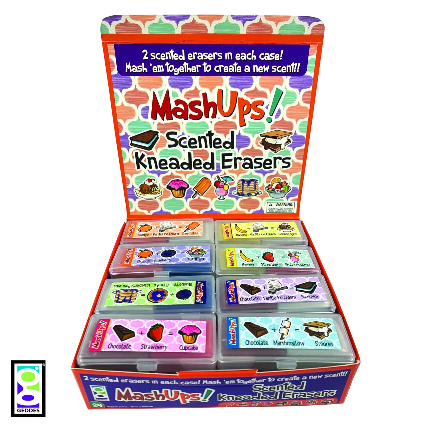 Raymond Geddes Mash Ups Scented Erasers, Pack of 24, Multicolor, Plastic, Model 69836