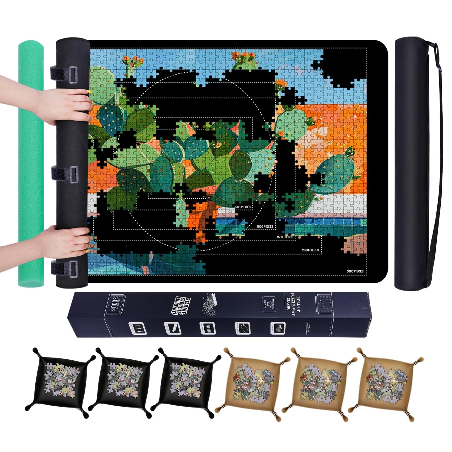 Pohxev Jigsaw Puzzle Mat Roll Up, Saver Pad 53 x 35 Non-Slip Rubber Bottom & Smooth Top Portable Keeper Up to 3000 Pieces