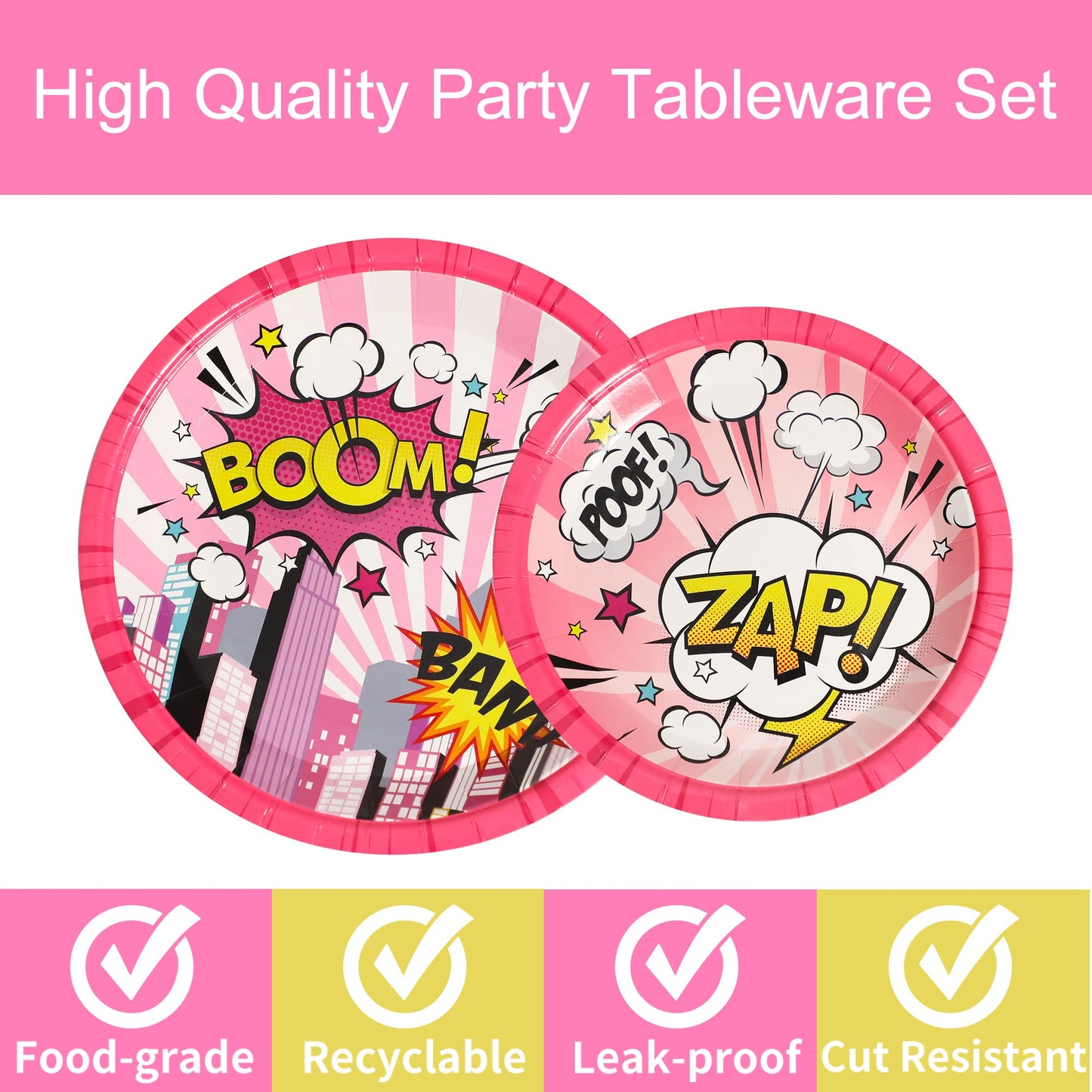 96 Pcs Super Girl Theme Plates And Napkins Party Supplies Pink Comic Hero Tableware Set Super Girl Hero Party Decorations Favors