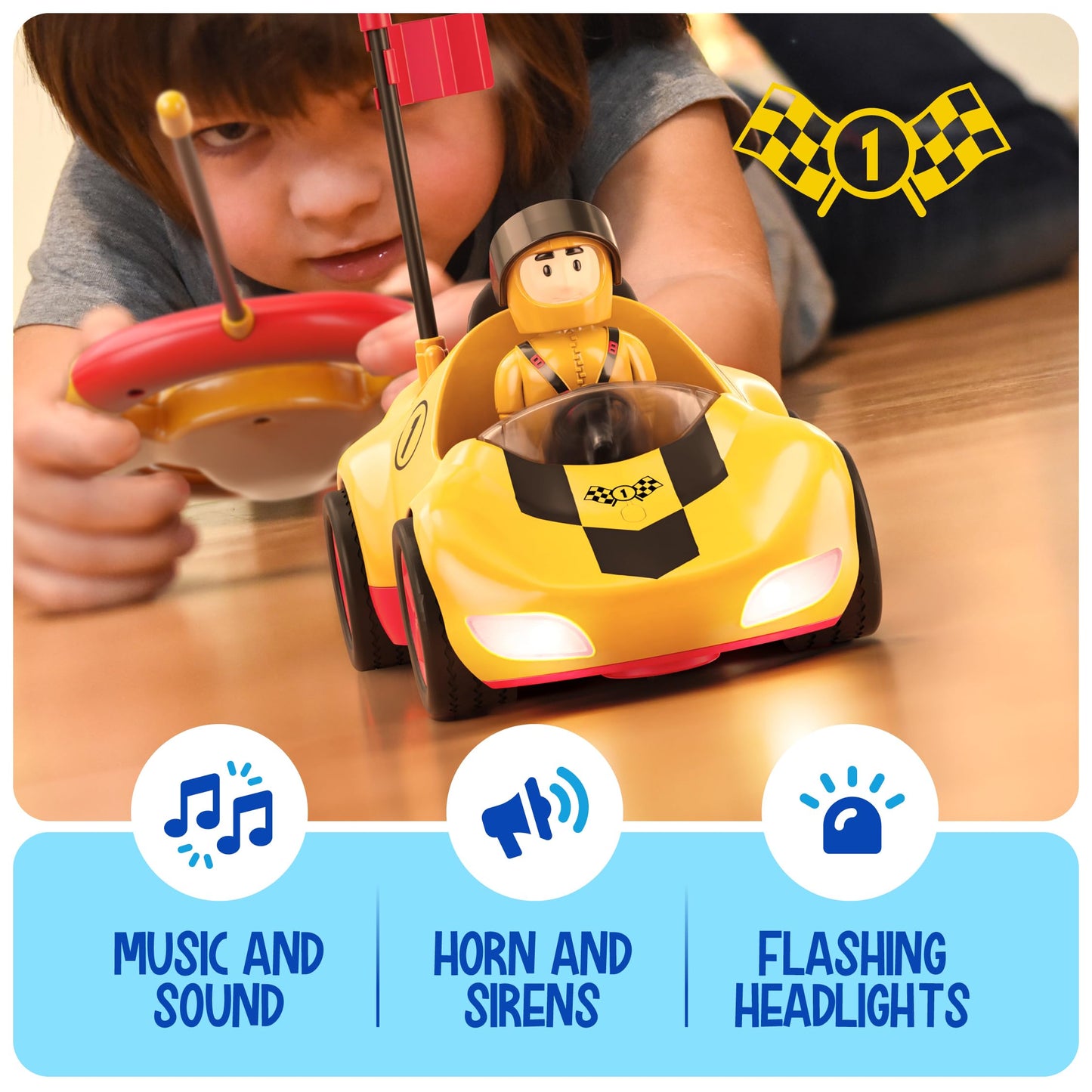 Ninja Blast Rechargeable Remote Control Cartoon Cars for Little Kids, 2 Pack Police & Race RC Car - Toys for 3 4 5 6 Year Old Bo