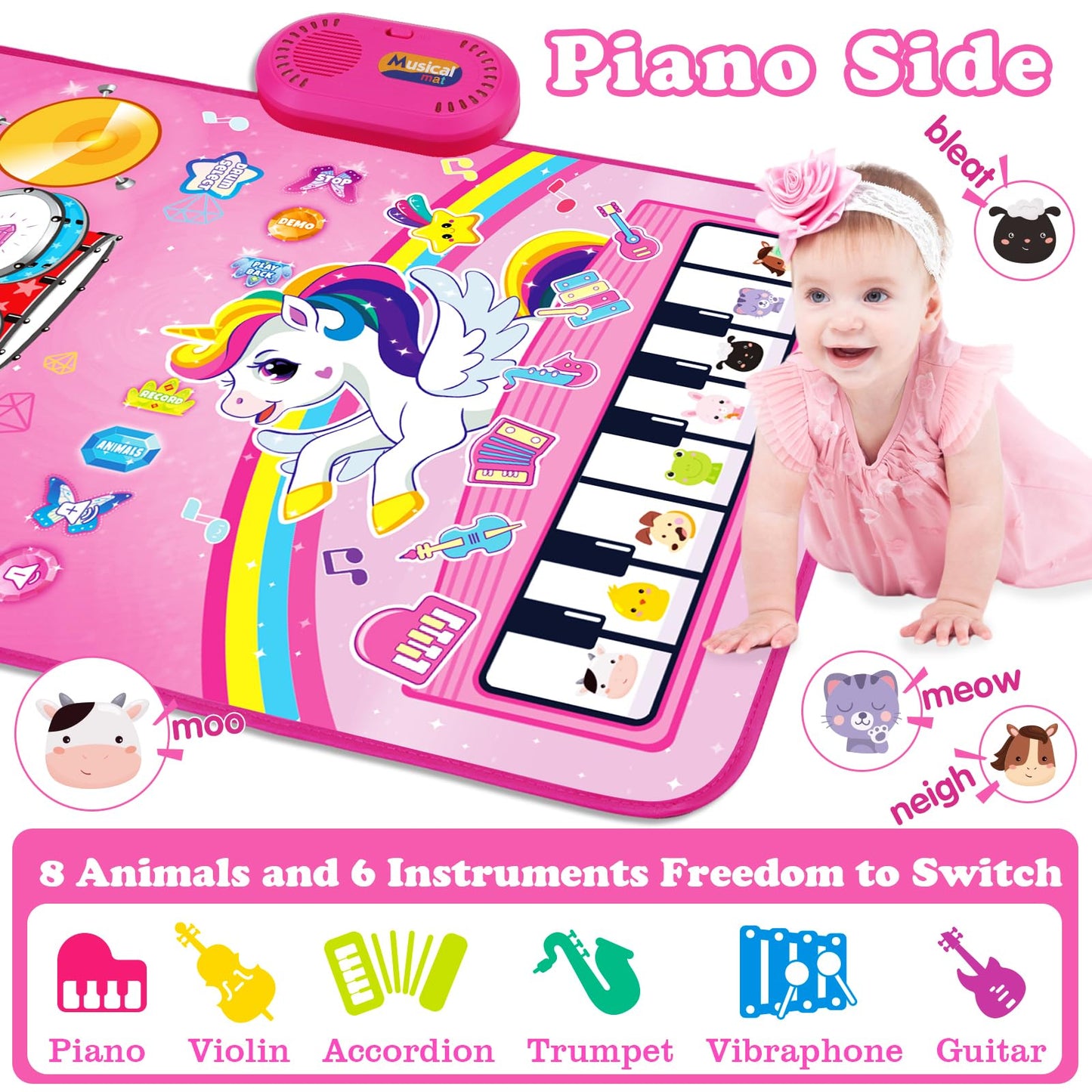 Toys For 1 Year Old Girl Gifts: Baby Musical Mat Toddler Toys Age 1-2 - 3 In 1 Piano Drum Animal Touch Unicorn Toys - Infant Music Toy 12-18 Months Babies Birthday Gifts For 1 2 3 Year Old Boys Girls