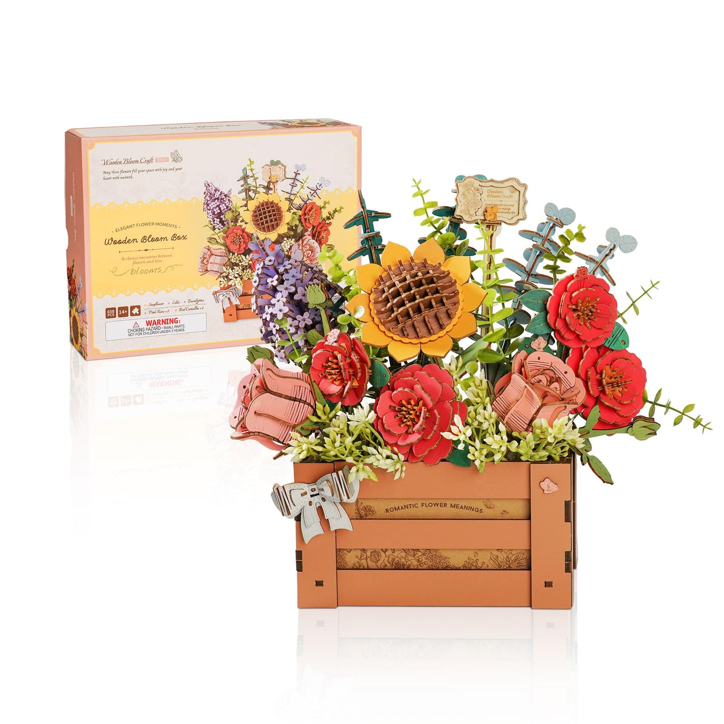 Robotime 3D Flowers Puzzle Wooden Bloom Box, Wood Craft Kits For Adults, Wooden Artificial Flower Decorations & Centerpieces For