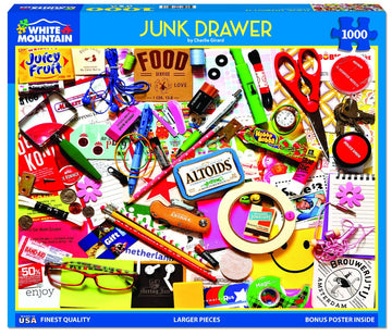 White Mountain Junk Drawer 1000 Piece Puzzle Fun Collage Jigsaw Puzzles For Adults And Family