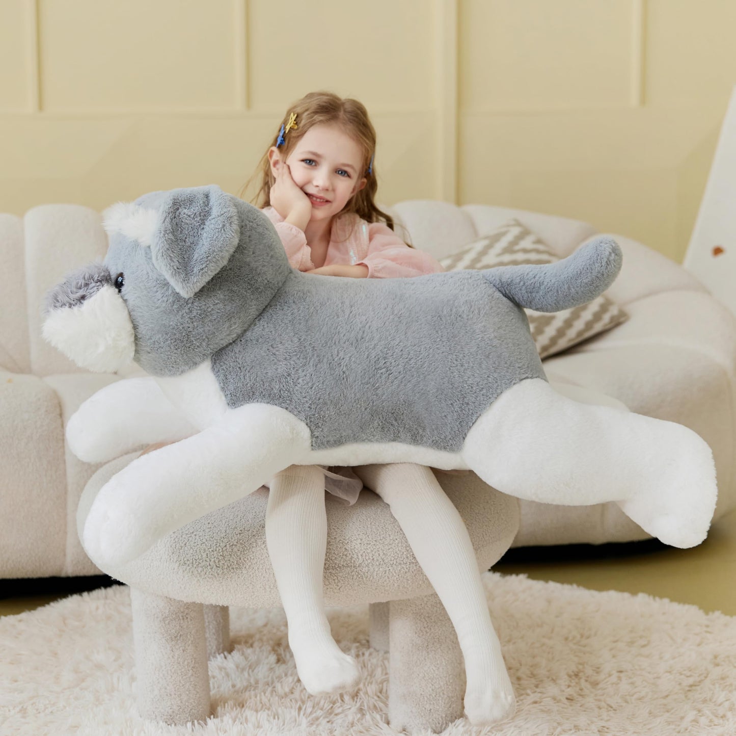 Ikasa Giant Schnauzer Dog Stuffed Animal Plush Toy,Big Large Jumbo Soft Toys,30'' Cute Huge Size Fluffy Plushy Fat Plushie,Gifts