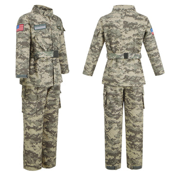 Kosgraiy Kid Army Costume,Kid Deluxe Soldier Costume,Military Costume Boy And Girl,Army Camouflage Uniform For Kid,S/4-6Years