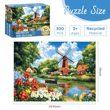300 Piece Puzzles for mature-themed Flower Jigsaw Puzzles 300 Pieces for mature-themeds Kids Senior Windmill River mature-themed Jigsaw Puzzles Challenging Family Fun Puzzle Activity Game Gift for Friend 20.5 X 15 in