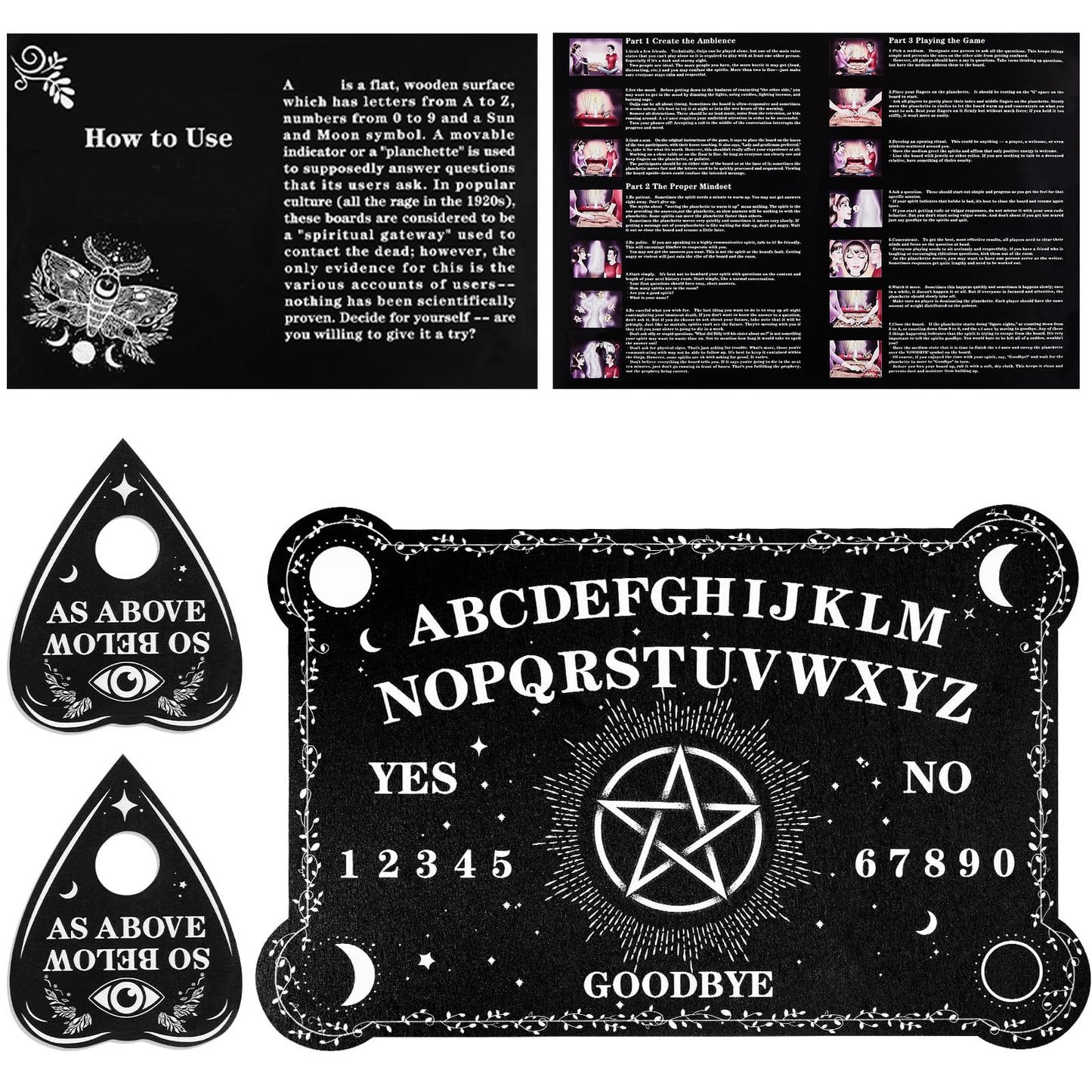 Pendulum Dowsing Divination Board Set Black Wooden Talking Board With Planchette Accessories For Teens Adults Birthday Party And Family Gatherings Games Supplies (Pentagram Style)
