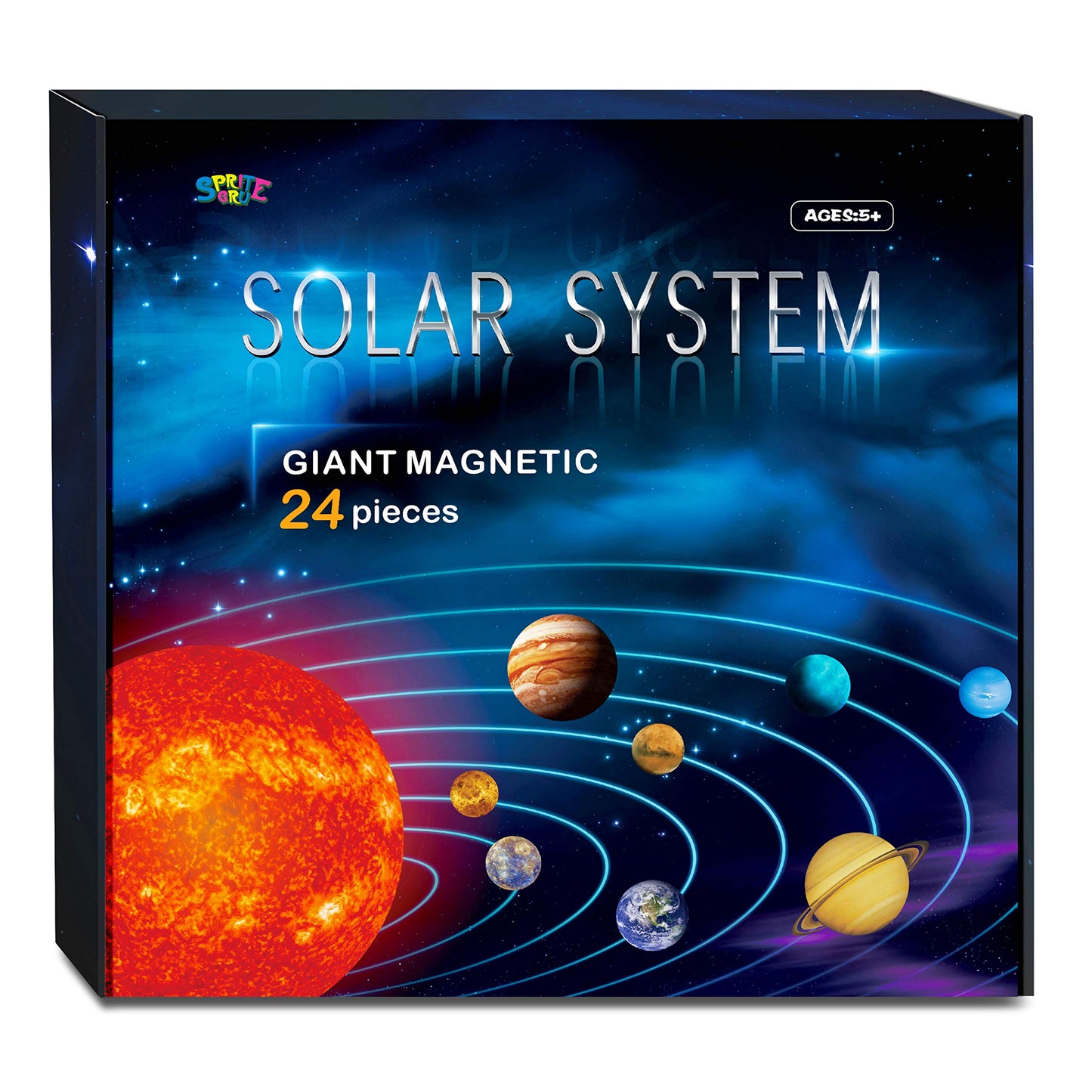 SpriteGru Giant Magnetic Solar System Set - 24 PCS with 12 Briefing Magnets for Toddlers and Kids - Educational Fun