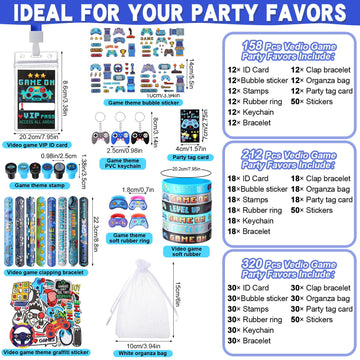 RoundFunny 266 Pcs Video Game Party Favors Gamer Birthday Supplies Included Game Console Handle Keychain,Cards with Card Holders