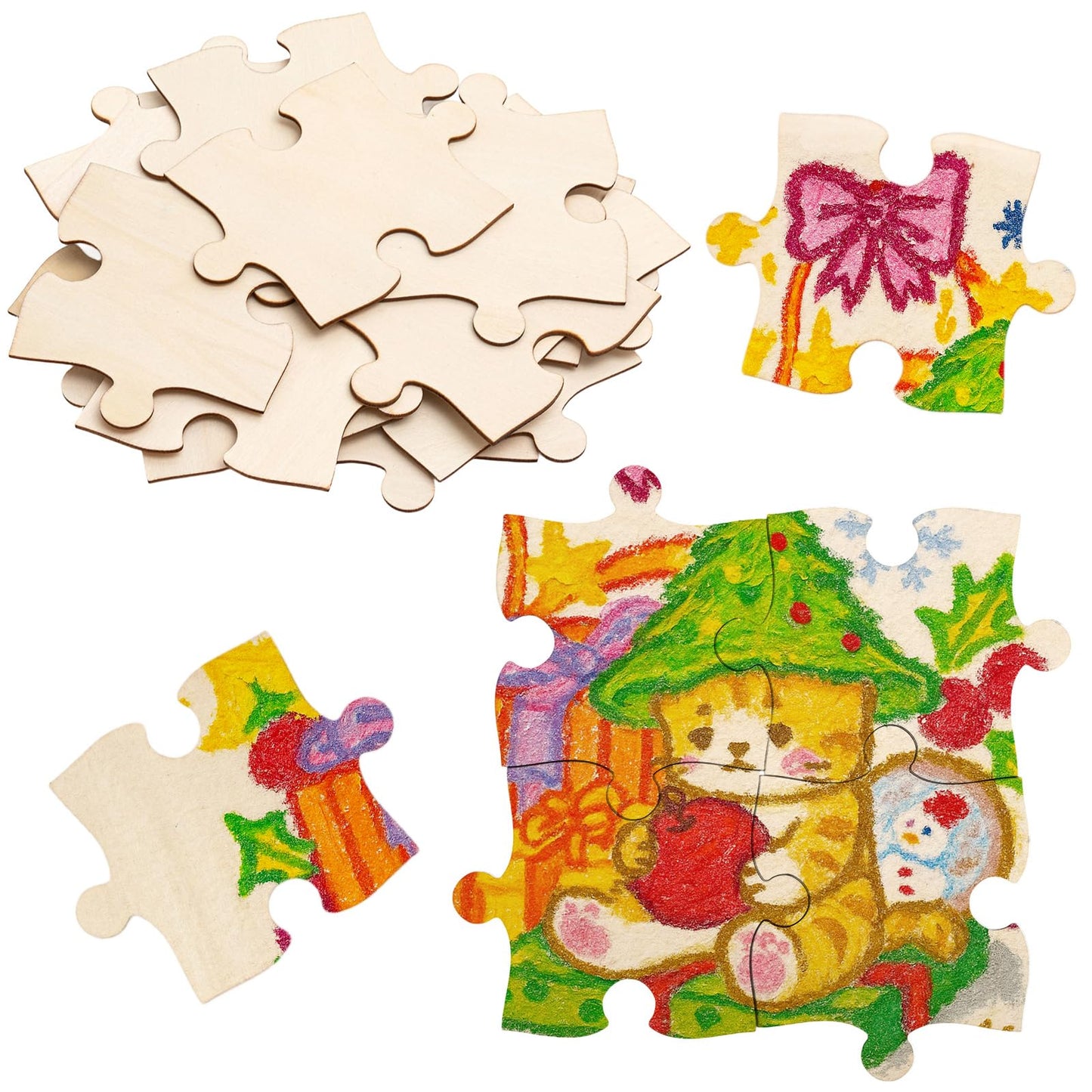 Seenelling 50 Pcs 4x5 Inch Blank Wooden Puzzle Pieces for Crafts DIY Make Your Own Puzzle to Draw on Unfinished Large Jigsaw Cla