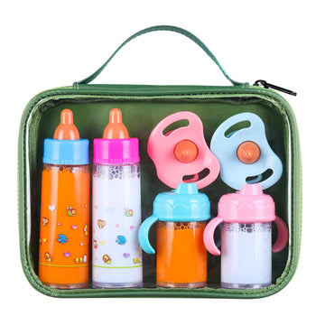 Pretendor Magic Disappearing Milk And Juice Bottle With Pacifier,6 Pieces Pretend Play Feeding Toy Set With Package, Baby Doll A