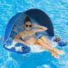 COOLCOOLDEE Pool Float with Canopy Cup Holder - XL Pool Chair Lounge Float with Adjustable Sun Shade Cover Drink Holder Ergonomic Headrest Inflatable Pool Float for mature-themeds(Deep Blue)