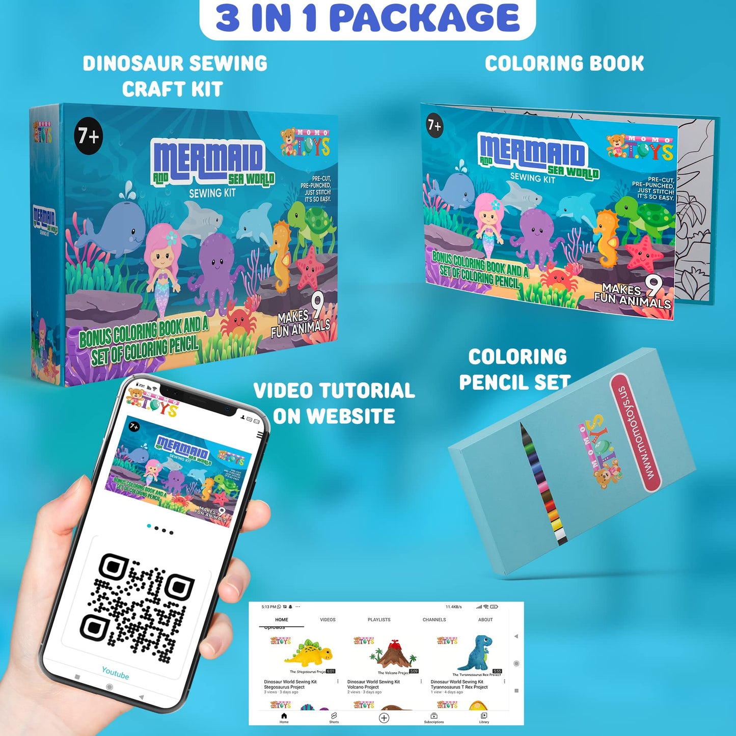 Momotoys Sewing Kit For Kids, Fun & Educational Mermaid And Sealife Sew Craft Set For Boys And Girls Ages 8-12, Complete Beginne